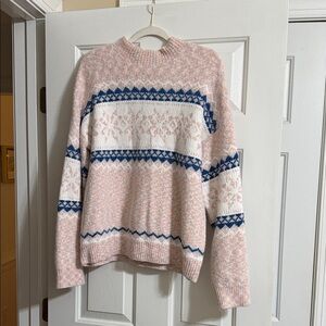 Altar'd State Pink and Blue Long Sleeve Snowflake Mock Neck Sweater Size Medium
